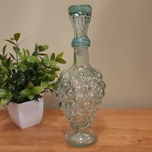VINTAGE Mod Dep Aqua Green Grape Shaped Decanter With Matching Stopper Top